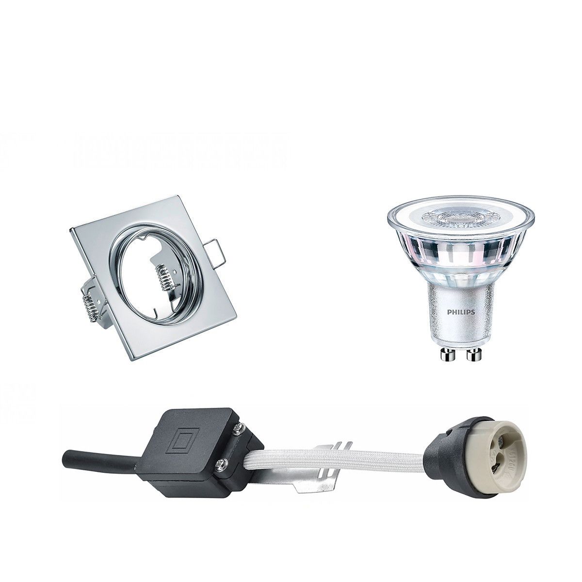 BES LED LED Spot Set - GU10 - Vierkant - Glans Chroom - Kantelbaar - Philips CorePro 830 - 3.5W - Warm Wit