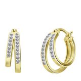Lucardi Dames Zilveren goldplated oorringen dubbel kristal - Oorbellen - 925 Zilver - Goudkleurig