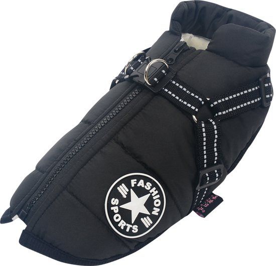 Dogs&Co Warme Hondenjas zwart Maat S - Fleece & Polyester - Ruglengte 22 cm - Verstelbaar