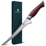 SANMEIHO Fileermes 18cm, Scherp Visuitbeenmes voor Vlees in 10Cr15Mov Japans Koolstofstaal, Keukenmes met Flexibel Lemmet en Ergonomisch Pakkawood Handvat