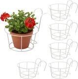 Relaxdays hangende bloempotten, set van 6, ijzer, wit, 21x20x26 cm