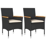 VidaXL Tuinstoelen 2 stuks met kussens, Acaciahout, Polyrattan, Staal, Crème, Wit