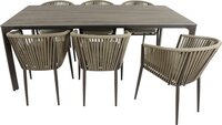 AXI Resi Tuinset - 6 stoelen - Taupe - Hout-look - Aluminium frame - Kaki kussens - Textileen touwen - PSPC tafelblad
