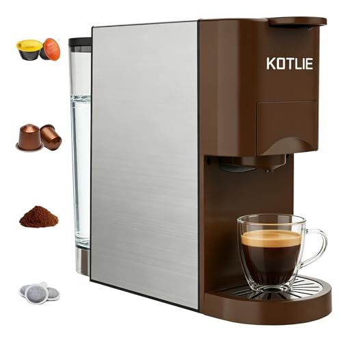 KOTLIE Espresso koffiezetapparaat, 4-in-1, NES/DG/meel/ESE (44 mm), capsule, espressomachine, 19 bar (bruin)