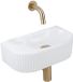 QeramiQ Fuente fonteinset – halfrond – 40x21.5x12 cm – keramiek wit glans – geborsteld gouden kraan – geribbeld