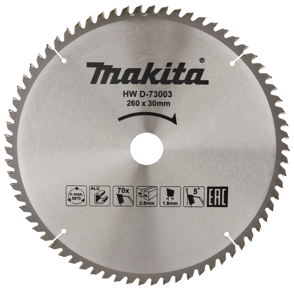 Makita Makita D-73003 Afkortzaagblad - 260 X 30 X 70T - Aluminium