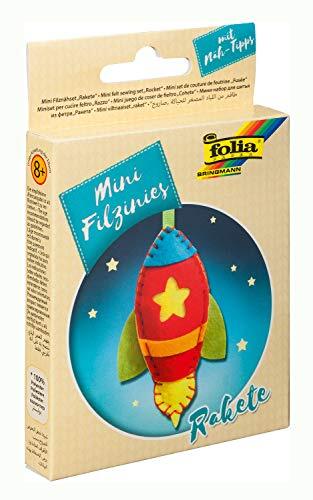 Folia 52912 - Vilten naaiset voor kinderen mini filzinie, hanger raket, 9-delig - Vilten naaiset voor het maken van een zelfgenaaide hanger