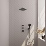 Brauer Gunmetal Carving Thermostatische Regendoucheset Inbouw - Hoofddouche 30 cm - Gebogen Wandarm - Handdouche 3 Standen - Doucheslang - Wandaansluitbocht - Gunmetal
