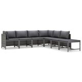 vidaXL 7-delige Loungeset met Kussens, Poly Rattan, Grijs