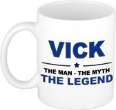 Bellatio Decorations Naam cadeau Vick - The man, The myth the legend koffie mok / beker 300 ml - Donkerblauw Keramiek