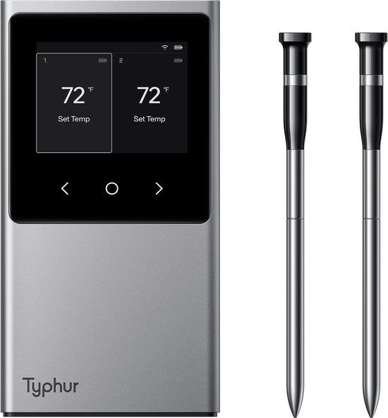 Typhur Sync Dual - 2 probes - Wireless Meat Thermometer - BBQ Thermometer - Bluetooth & WiFi - Up to 375°C - Ceramic Handle - 50 Hour Battery Life - IP67 Waterproof - Typhur App with Notifications