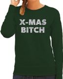 Bellatio Decorations Shoppartners Bv Foute Kersttrui / sweater - Christmas Bitch - zilver / glitter - groen - dames - kerstkleding / kerst outfit S