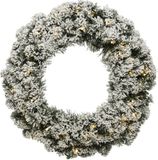 Everlands Groen/witte kerstkrans 50 cm Imperial met kunstsneeuw en led-lichtjes