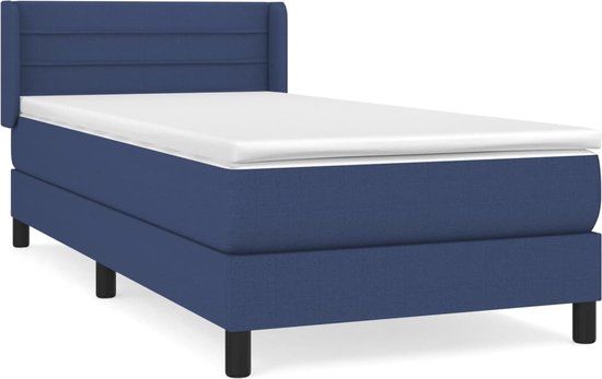 vidaXL Boxspring met matras stof blauw 90x200 cm