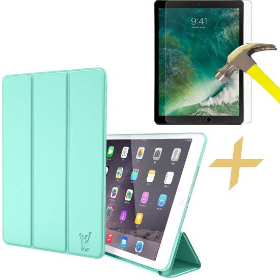 iCall Apple iPad 9.7 2017 / 2018 Hoes Smart Book Case Siliconen Groen + Screenprotector Gehard Glas - Tri-Fold