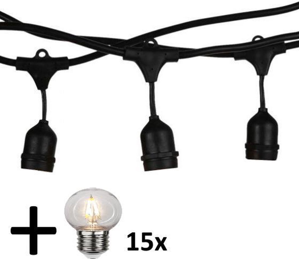 V-tac VT-713 lichtsnoer - 15m - Incl. 15 Filament Kogel LED lampen-1,3W-Extra Warm Wit- 2700K- Verwisselbare lampen - Waterdicht - Onbreekbaar - koppelbaar