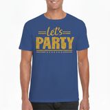 Bellatio Decorations Verkleed shirt heren - lets party - blauw - glitter goud - carnaval/themafeest S