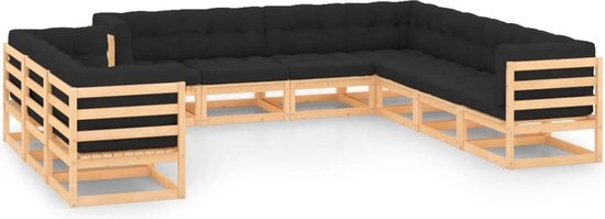 The Living Store Loungeset Pallet - 70x70x67cm - Onbehandeld grenenhout - Antraciet kussen