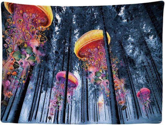 Ulticool Kwallen Bos Natuur Psychedelisch Fantasy Wandkleed 200x150 cm