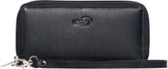 LeonDesign Zwarte portemonnee Dames - Luxe zwart leer - Ruimte voor 25 pasjes - Clutch dames met dubbele rits & afneembare polsband