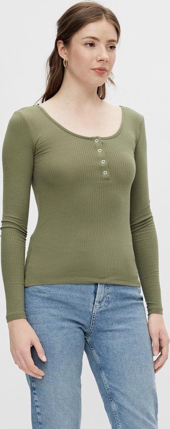 Pieces T-shirt Pckitte Ls Top Noos Bc - Deep Lichen Green - Women's Size M