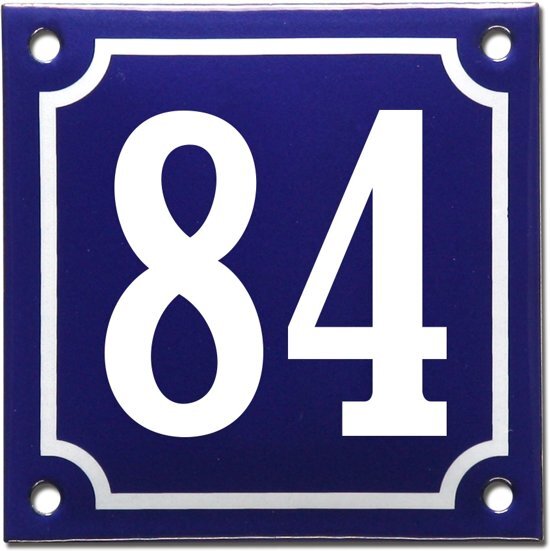 EmailleDesignÂ® Emaille huisnummer blauw/wit nr. 84