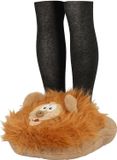 Apollo Grote voetenwarmer slof - leeuw - bruin - one size - 30 x 27 cm - polyester - dierensloffen