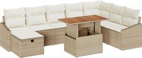 vidaXL Tuinbank Set 9-delig Beige Poly Rattan