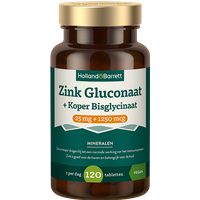 Holland & Barrett 1+1 gratis Zink Gluconaat 25mg + Koper Bisglycinaat 1250mcg - 120 tabletten