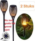 Chamielis 96 LEDs Fakkel prikstok - 2 Stuks - Solar tuinverlichting - Zonne-energie Led buitenlamp - Zwart