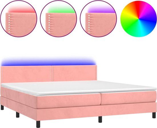 vidaXL Boxspring met matras en LED fluweel roze 200x200 cm