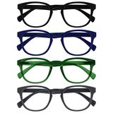 Opulize Pop 4 Stuks Retro Ronde Zwart Blauw Groen Grijs Mannen Vrouwen Leesbril Scharnieren Met Veer RRRR2-1367 +1,00