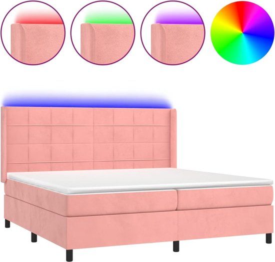 vidaXL Boxspring met matras en LED fluweel roze 200x200 cm