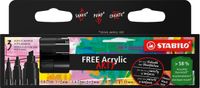 STABILO FREE - Acryl Marker - Mixed Tip Set - Zwart - 3 Verschillende Tip Sizes