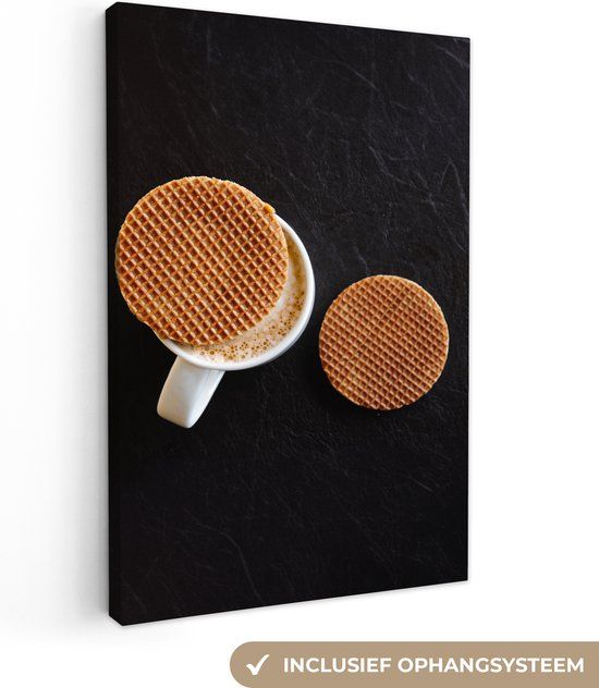 OneMillionCanvasses Canvas schilderij 90x140 cm - Mok - Stroopwafel - Stilleven - Hollands - Multicolor