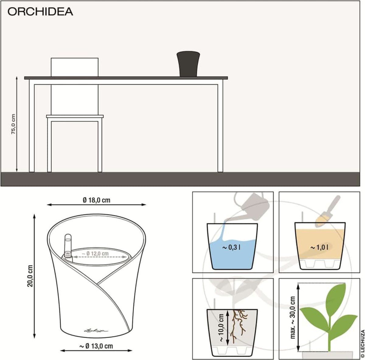 Lechuza ORCHIDEA ALL-IN-ONE Plantenbak - ø 18 cm - Taupe