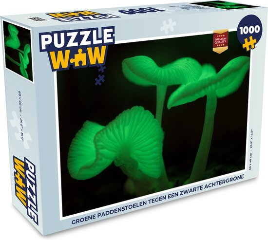 MuchoWow Puzzel Groene paddenstoelen zwarte achtergrond - Legpuzzel - Puzzel 1000 stukjes volwassenen