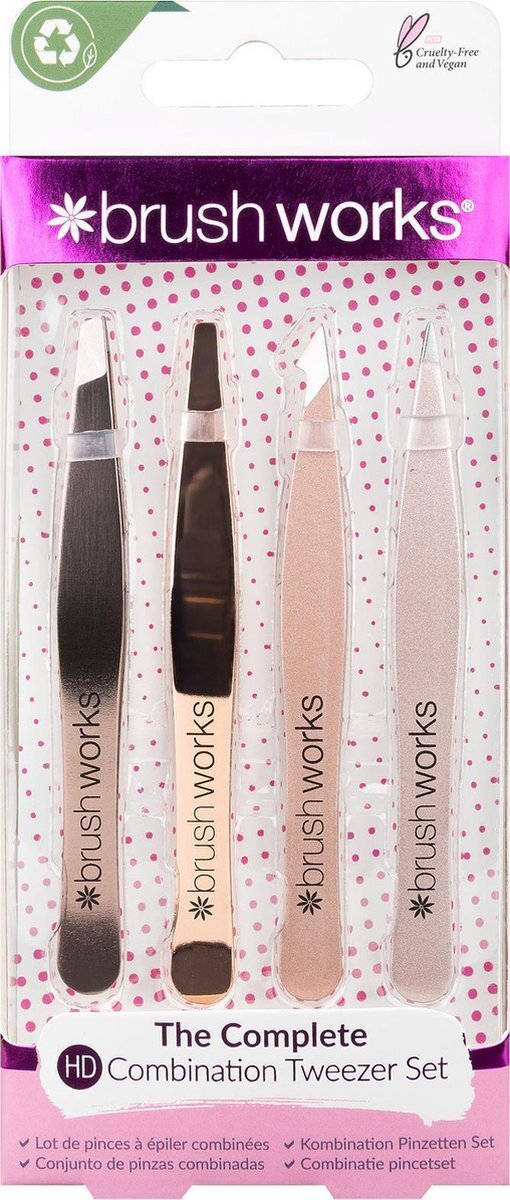 Brushworks HD 4 Piece Combination Tweezers Set - Bronze