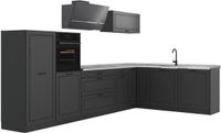 Vicco Hoekkeuken R-Line, Antraciet landelijk/Antraciet, 347 x cm marmer werkblad
