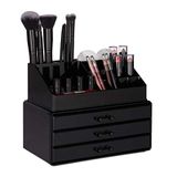 Relaxdays make up organizer, klein, 2 delige cosmetica houder met lades, stapelbare cosmetica-organizer, zwart