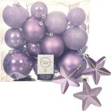 Decoris Kaemingk B.V. Kerstballen en sterren ornamenten - set 32x stuks - kunststof - lila paars