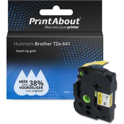 PrintAbout Tape TZe-641 - Black on Yellow (18mm) - Compatible with Brother Printers