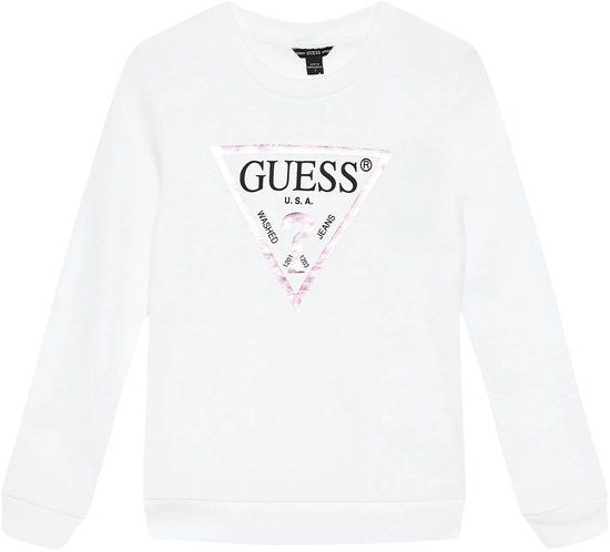 Guess Meisjes Sweatshirt 14 jaar Katoen Fleece Ronde hals Lange mouw Zuiver wit
