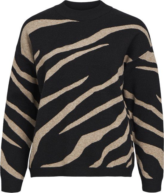 OBJECT Objray Lo L/s Knit Pullover Aop - Zwart - Maat S