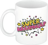 Bellatio Decorations Super kraamhulp cadeau - koffiemok - drink beker - wit met sterren - 300 ml - bedankje kraamhulp