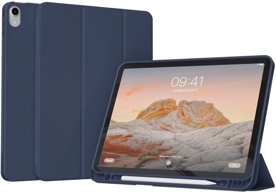 Accezz Tablet Hoes - Geschikt voor Apple iPad Air 5 (2022) / Air 4 (2020) / Air 11 inch (2026) M4 / Air 11 inch (2025) M3 / Air 11 inch (2024) M2 - Smart Silicone Bookcase - Donkerblauw
