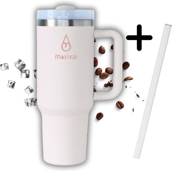 Motivai® Rosé Tumbler - 30oz Stainless Steel Travel Mug with Handle & Straw - 0.9L
