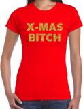 Bellatio Decorations Shoppartners Bv Foute Kerst t-shirt - x-mas bitch - goud / glitter - rood - dames - kerstkleding / kerst outfit XS