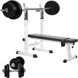 Gorilla Sports Halterbank + 70 kg Halterset - Wit