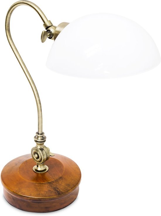 Relaxdays Bureaulamp Jugendstil - Tafellamp verstelbaar - Leeslamp wit glas metaal - Lamp